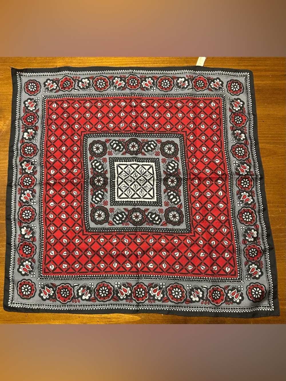 Red and Black Floral Bandana Scarf